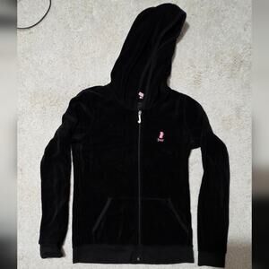 Vintage Juicy Couture Black Velour Hoodie sz 14 Girls Y2K Aesthetic Made in USA